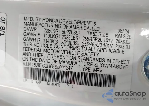 2025 Acura Rdx A-Spec Advance Package z USA, uszkodzony, nr VIN 5J8TC2H88SL001247